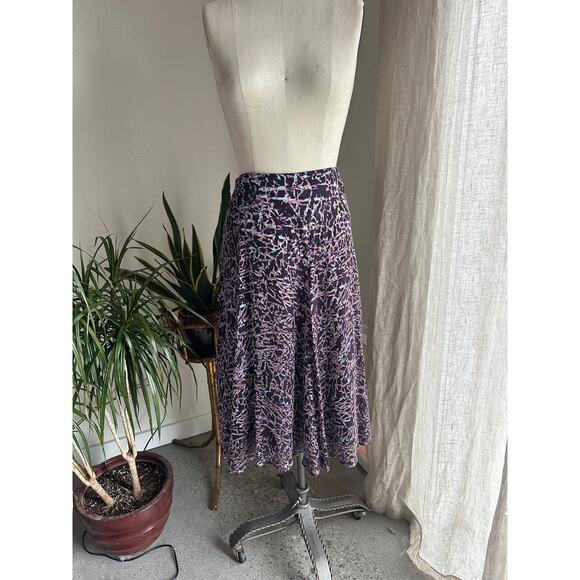 Anne Klein Women’s 12 Midi Skirt Purple Black Abstract Print Lightweight Flowy - Picture 1 of 2